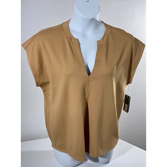 Worthington Size XXL Honey Gold Cap Sleeve Relaxed Fit Split Neck Blouse NEW - Picture 7 of 8
